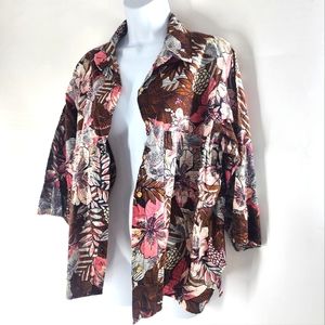 Vintage Just Karen Size 42 Brown Pink Floral Button Up Blouse